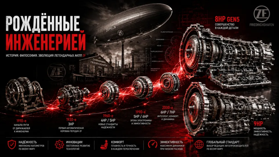 ZF Friedrichshafen: история, философия и эволюция легендарных АКПП — от дирижаблей до 8HP Gen5, от 3HP до 9HP